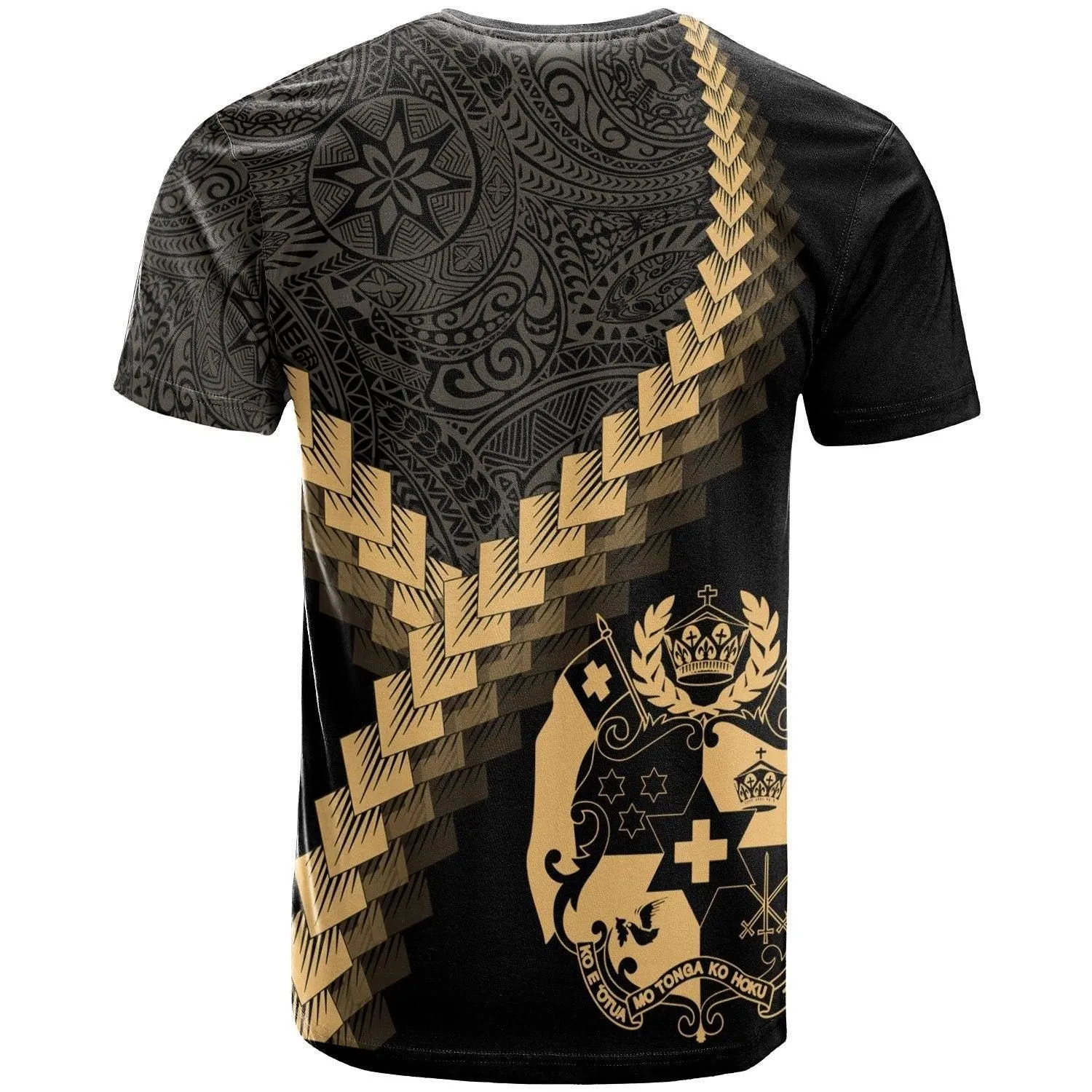 Tonga T shirt - Tonga Coat Of Arms With Polynesian Tattoo Gold