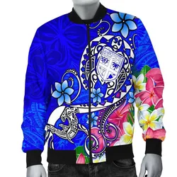 Fiji Mens Bomber Jacket - Turtle Plumeria (Blue)