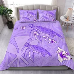 Hawaii Turtle Hibiscus Kanaka Map Bedding Set - Purple - Aura Style - AH