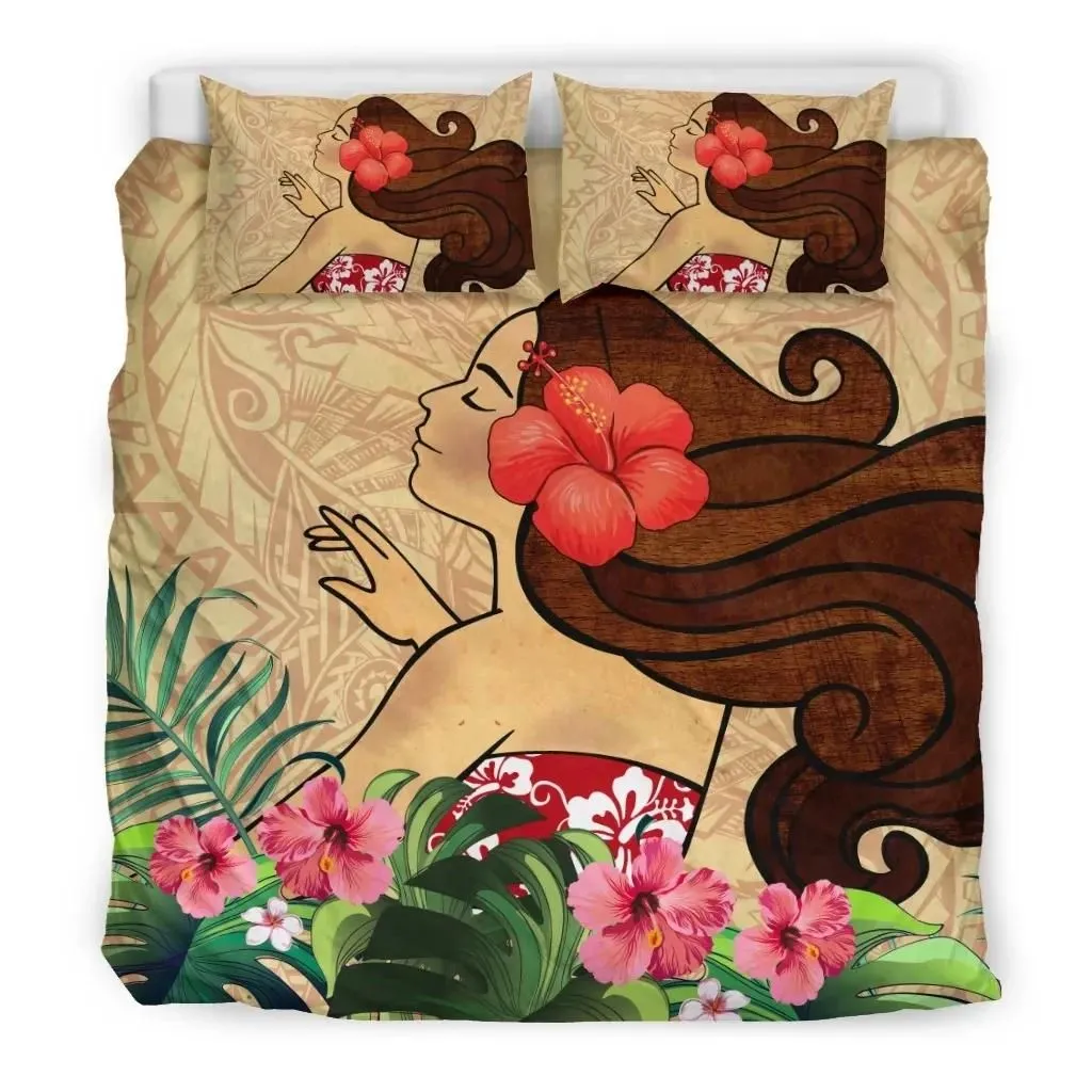 Alohawaii Home Set - Hawaiian Hula Girl And Hibiscus Polynesian Bedding Set - AH - A0