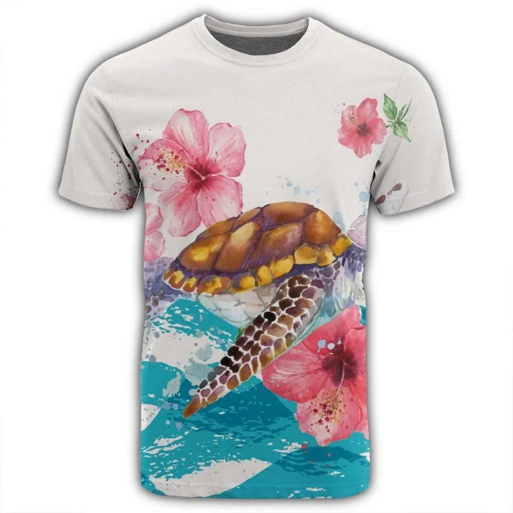 Hawaiian Turtle Hibiscus Waves Polynesian T-Shirt - AH