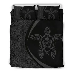 FamilyGater Bedding Set - Cover and Pillow Cases Hawaiian Hibiscus Turtle Polynesian Circle Style Grey - AH - J7