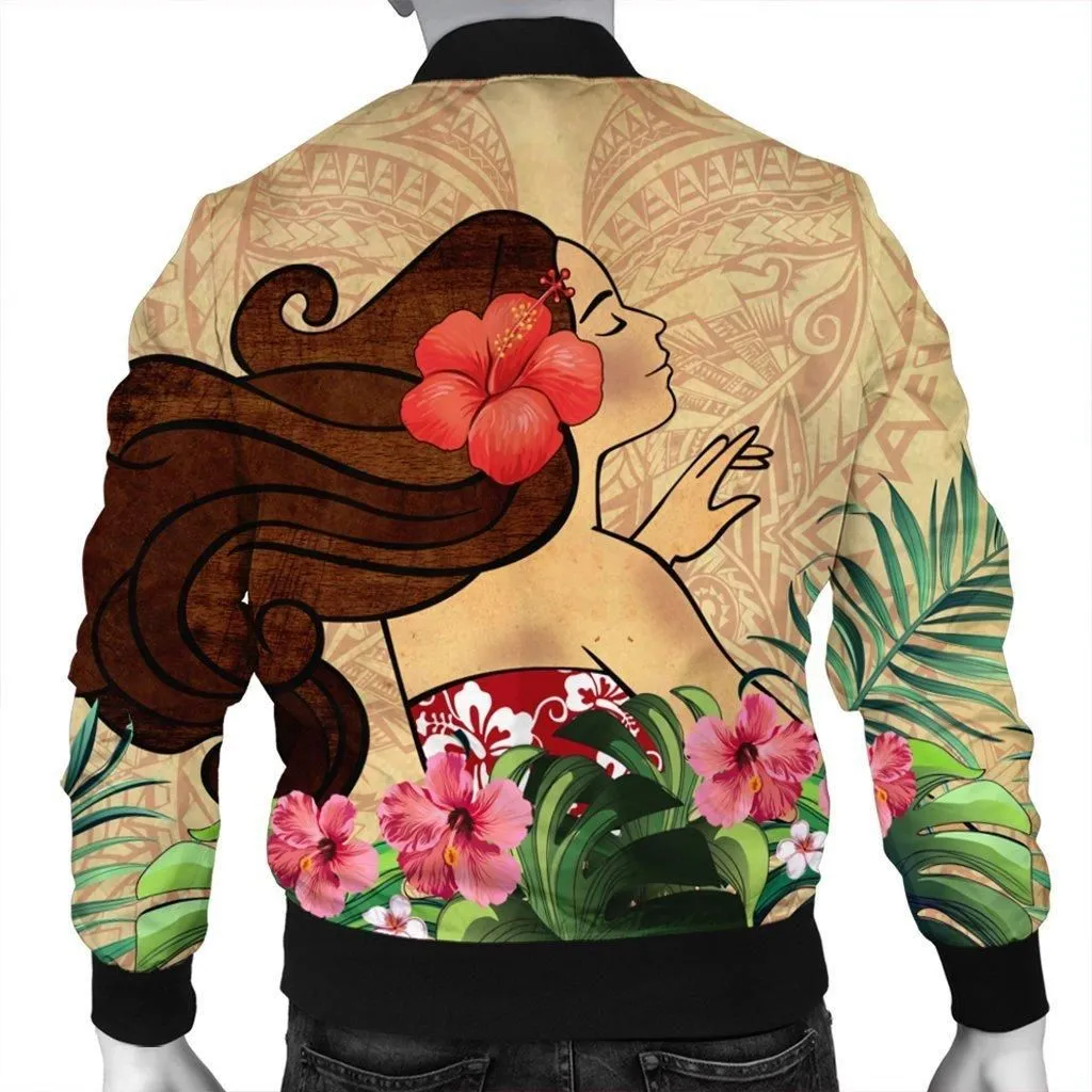 Hawaiian Hula Girl and Hibiscus Polynesian Bomber Jacket