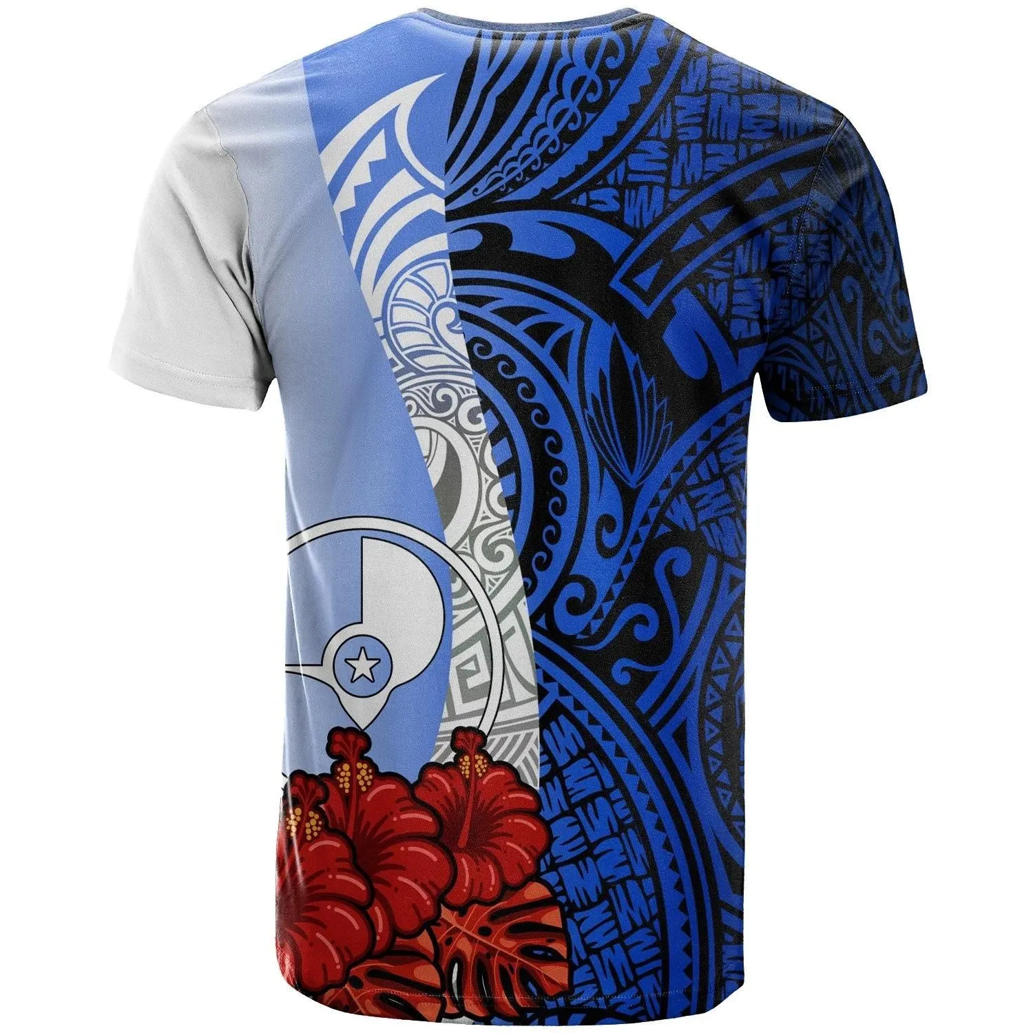 Yap Micronesia T-Shirt - Coat Of Arms With Hibiscus Blue - BN12