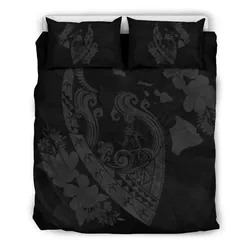 Hawaiian Fish Hook Hibiscus Banzai Surfing Polynesian Bedding Set Grey - AH - J5