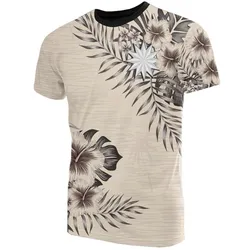 Nauru T shirt - Nauru Coat Of Arms Beige Hibiscus