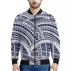 Blue Maori Polynesian Tattoo Print Mens Bomber Jacket
