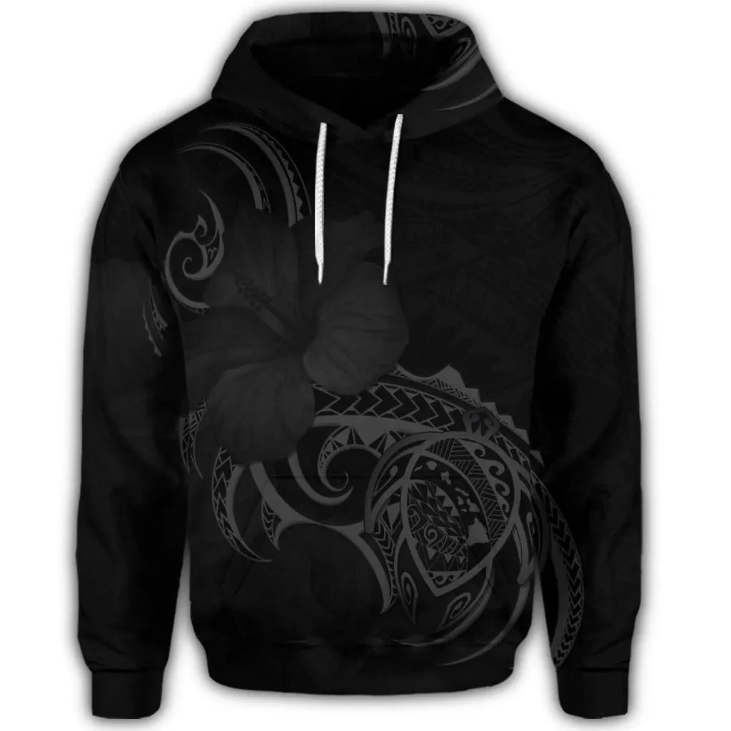 Alohawaii Hoodie - Hawaiian Map Turtle Hibiscus Divise Polynesian Hoodie Gray - AH - JR