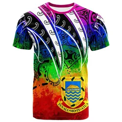 Tuvalu T shirt - Tropical Leaf Rainbow Color