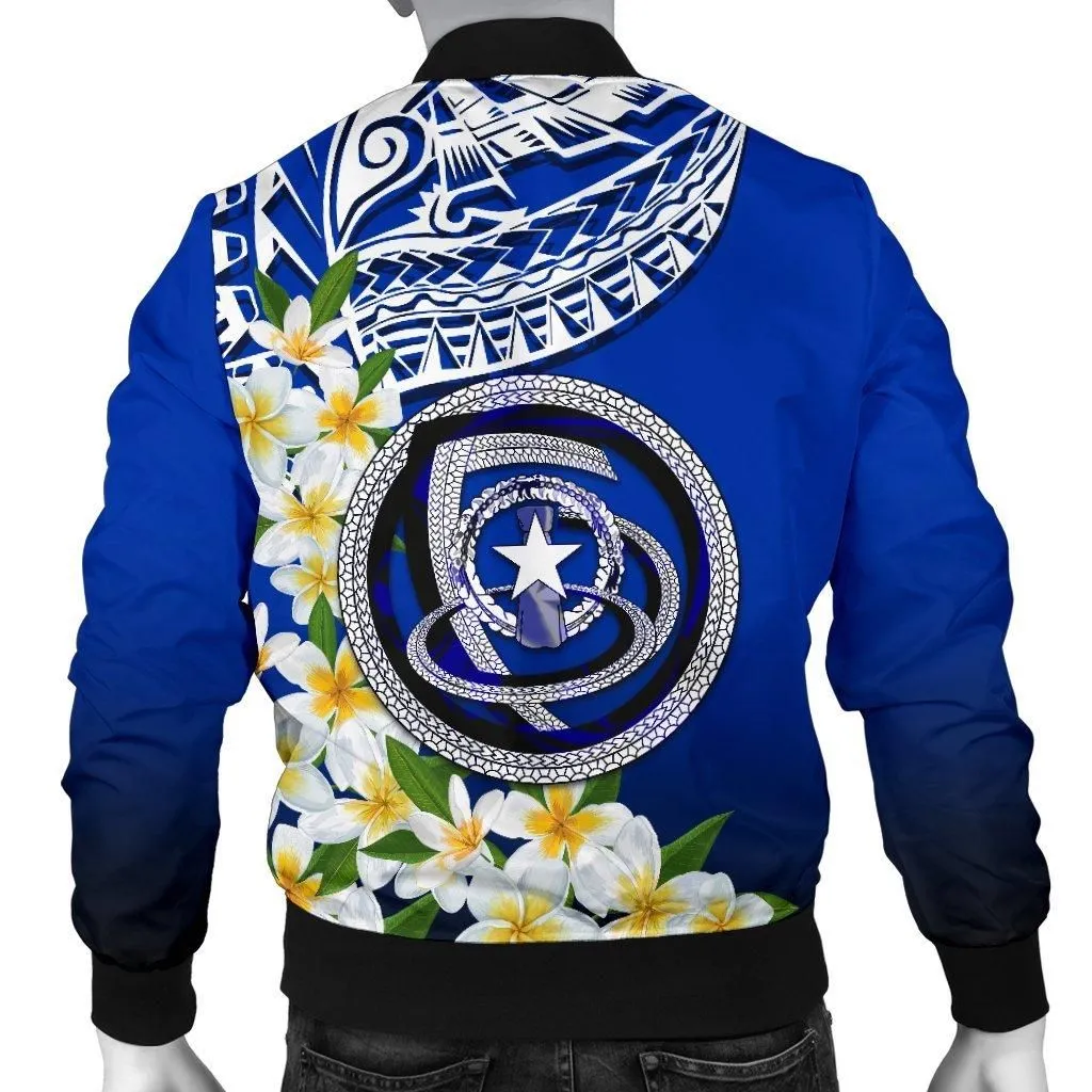 Northern Mariana Islands Mens Bomber Jacket - Polynesian Plumeria Pattern