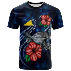 Tokelau Polynesian T shirt - Blue Turtle Hibiscus