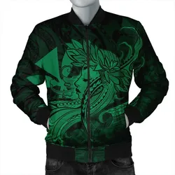 Hawaiian Map Hula Girl Hibiscus Kanaka Polynesian Bomber Jacket - Green