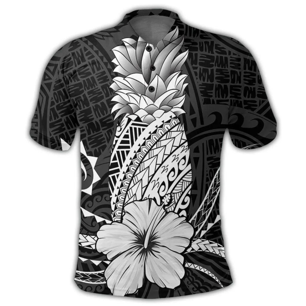Hawaii Polynesian Pineapple Hibiscus Polo Shirt - White