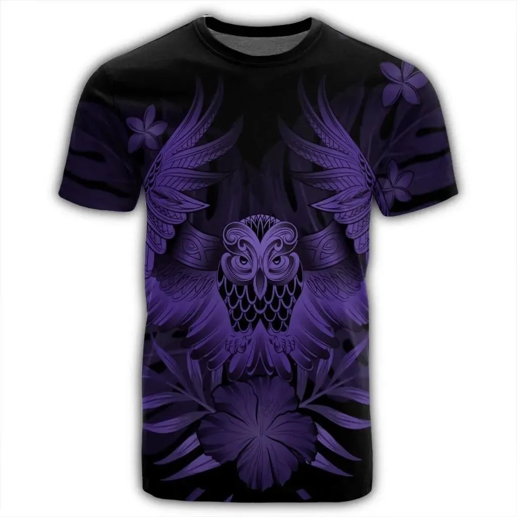 Alohawaii Tee - Hawaiian Owl Hibiscus Plumeria Polynesian T-shirt Purple - AH - J4R