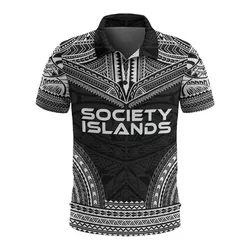 Society Islands Polo Shirt - Society Islands Flag Polynesian Chief Tattoo Black Version