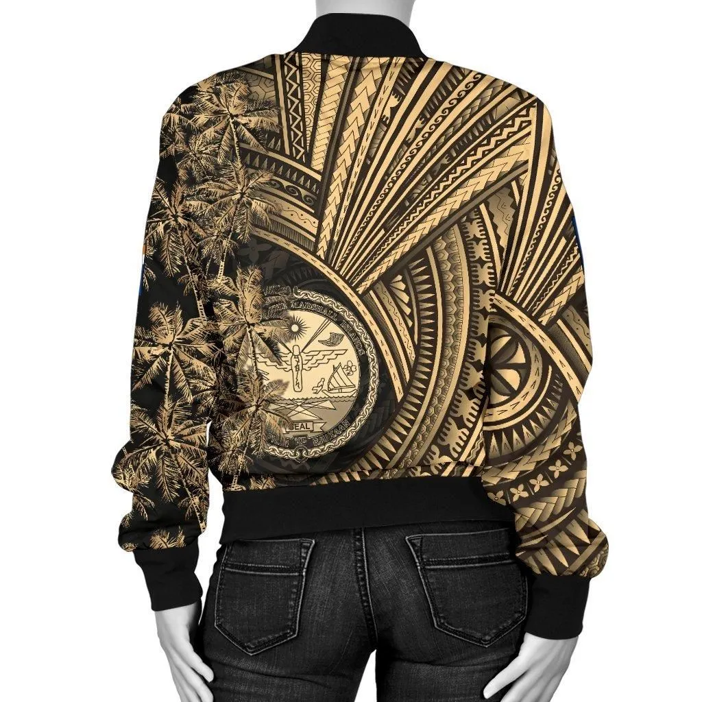 Marshall Islands Womens Bomber Jacket Polynesian with Coconut Tree