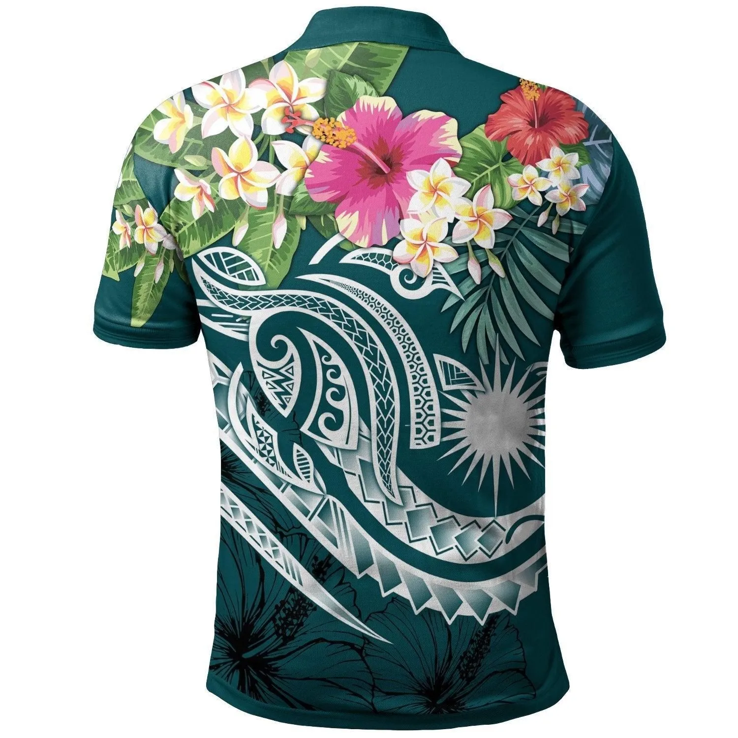 Marshall Islands Polynesian Polo Shirt - Summer Plumeria Turquoise