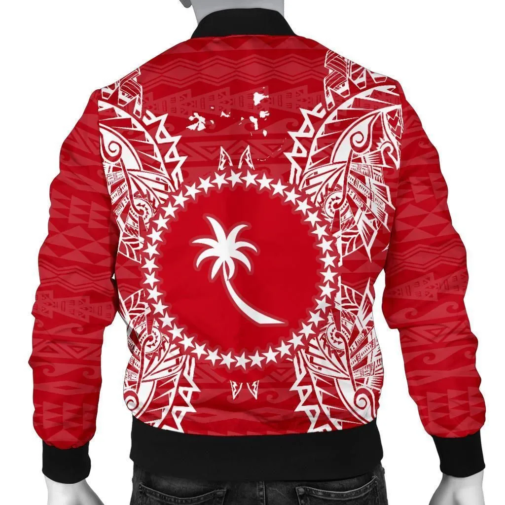 Chuuk Polynesian Mens Bomber Jacket Map Red White