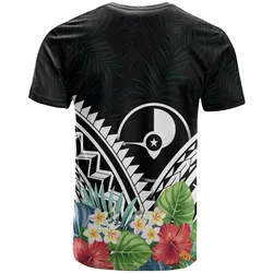 Yap Polynesian T shirts - Yap Coat of Arms and Polynesian Tropical Flowers White