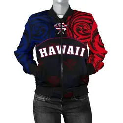 FamilyGater Jacket - Hawaiian Kanaka Women's Bomber Jacket Flag Nation Black Demodern AH J1