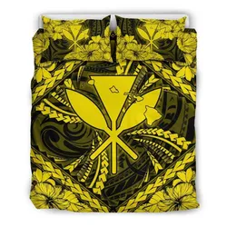 FamilyGater Bedding Set - Cover and Pillow Cases Hawaiian Map Kanaka Hibiscus Yellow Polynesian - AH - JD
