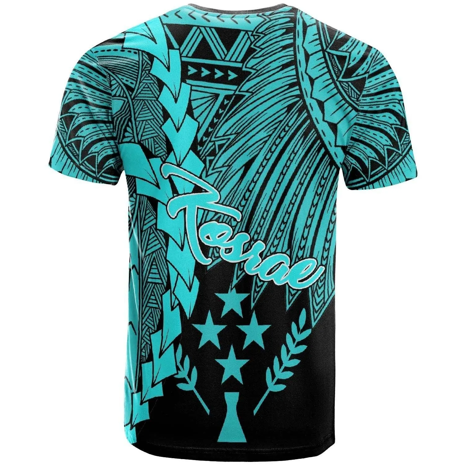Kosrae Micronesia Custom Personalised T Shirt - Tribal Wave Tattoo Neon Blue