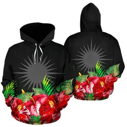 Marshall Islands Polynesian Hoodie Black Hibiscus - BN39