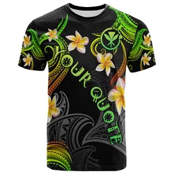 Personalized Kanaka Maoli T-shirt - Hawaii Polynesian Waves with Plumeria Flowers (Blue)