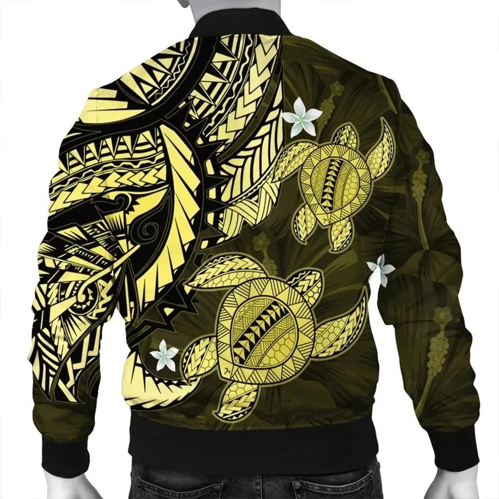 Alohawaii Jacket - Hawaii Polynesian Turtle Hibiscus Bomber Jacket - Yelow - AH - J4R
