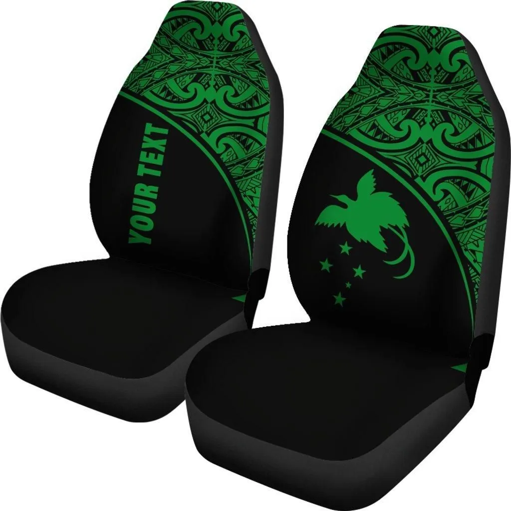 Papua New Guinea Custom Personalised Car Seat Covers - Papua New Guinea FLag Polynesian Green Curve