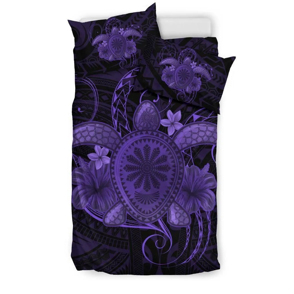 FamilyGater Bedding Set - Cover and Pillow Cases Hawaii Turtle Hibiscus Polynesian - Full Style - Purple - AH J4