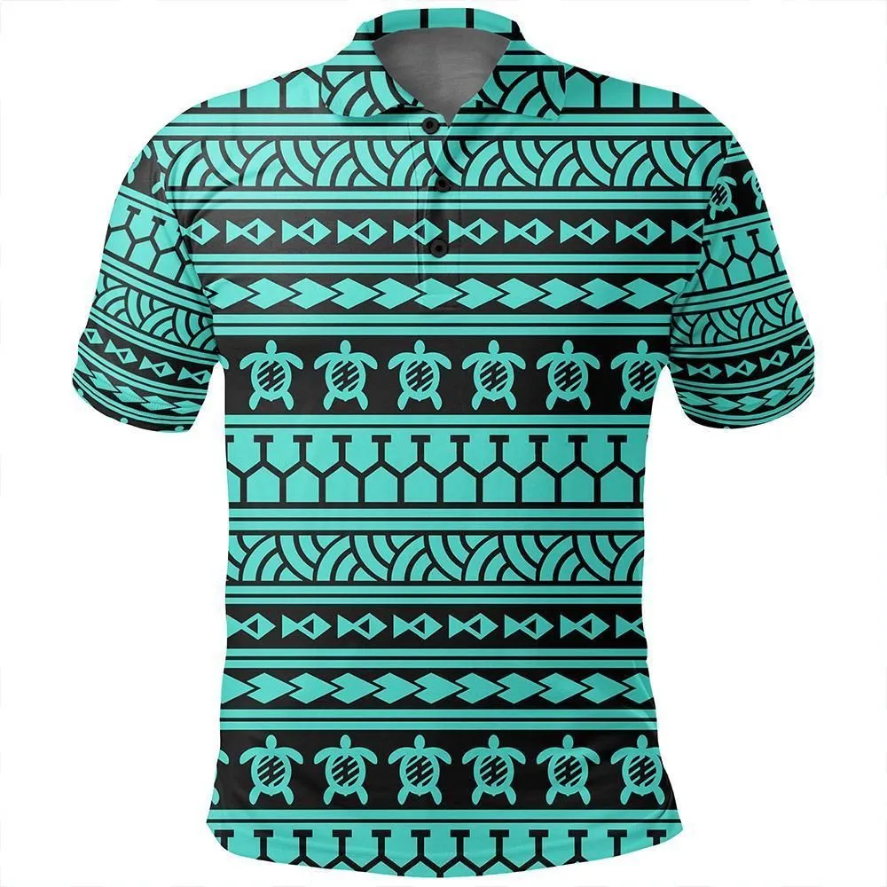Unisex Polynesian Tattoo Tribal Turquoise Polo Shirt