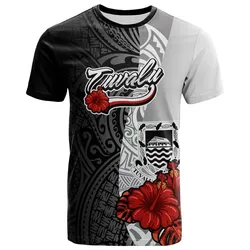 Tuvalu Polynesian T-Shirt - Coat Of Arms With Hibiscus White - BN12