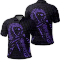 Hawaiian Map Heart Ribbon Cancer Hibiscus Purple Polynesian Polo Shirt - AH
