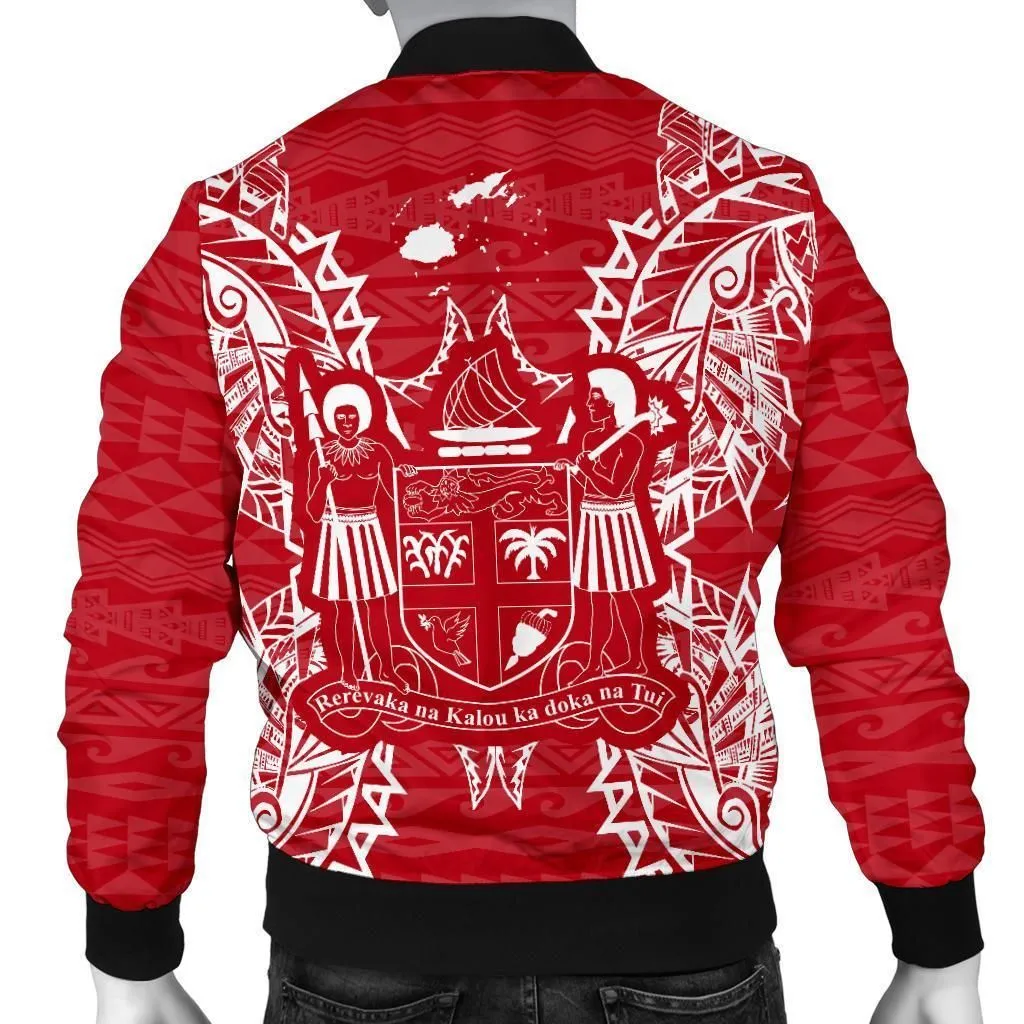 Fiji Polynesian Mens Bomber Jacket Map Red White