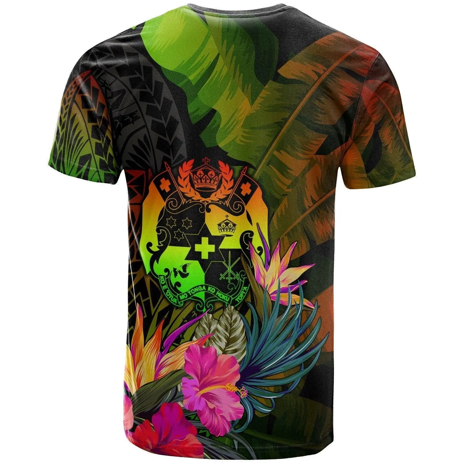 Tonga Polynesian Personalised T shirt - Hibiscus and Banana Leaves