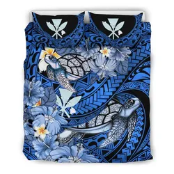 FamilyGater Bedding Set - Cover and Pillow Cases Kanaka Maoli (Hawaiian) - Waves Polynesian Turtle Hibiscus (Dark Blue) A24