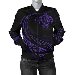 Hawaii Turtle Map Polynesian Womens Bomber Jacket - Purple - Frida Style