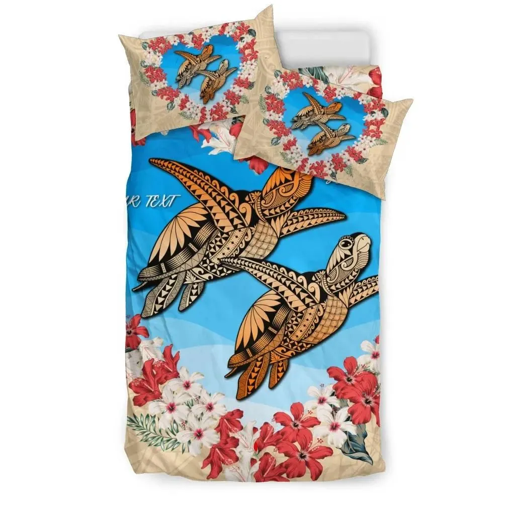 FamilyGater Home Set - (Personalised) Hawaii Turtle Hibiscus Polynesian Valentines Bedding Set - Life Style - AH - J4