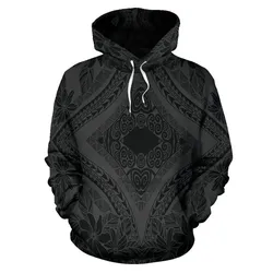 Alohawaii Hoodie - Polynesian Plumeria Mix Gray Black Pullover - AH - JR
