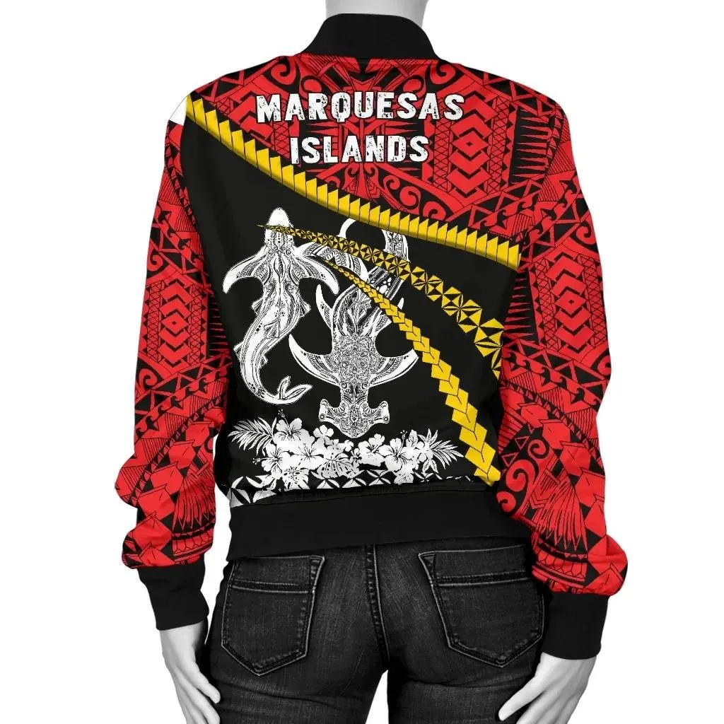 Marquesas Islands Shark Polynesian Women Bomber Jacket - Road to Hometown K4