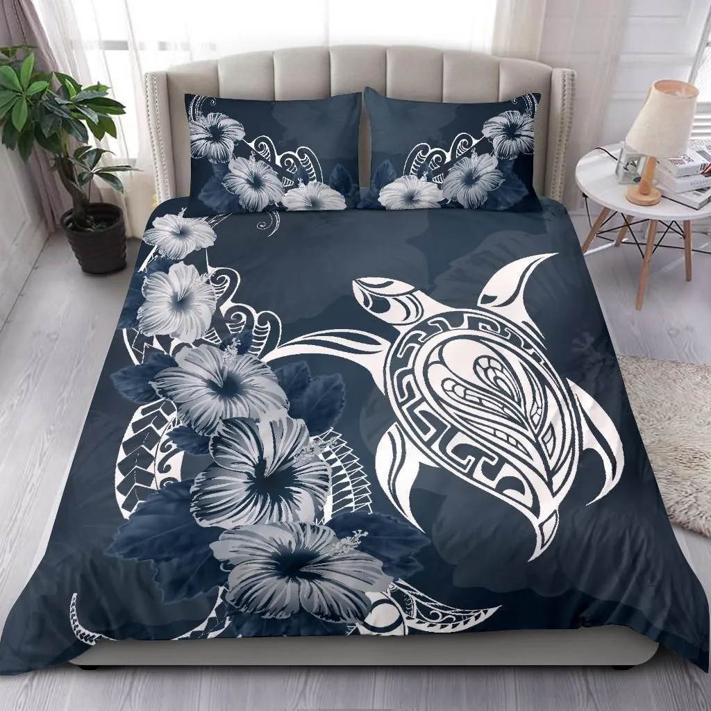Turtle Bedding Set Polynesian And Hibiscus Duvet Cover
