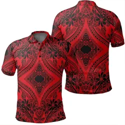 Alohawaii Shirt - Polynesian Plumeria Mix Red Black Polo Shirt - AH - JR