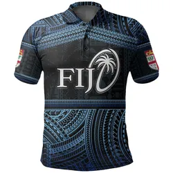 Fiji Rugby Polynesian Patterns Polo Shirt Blue