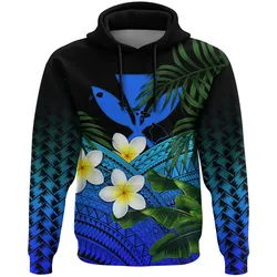 Kanaka Maoli Hawaiian Polynesian Plumeria Banana Leaves Blue Unisex 3D Hoodie All Over Print Hkiie