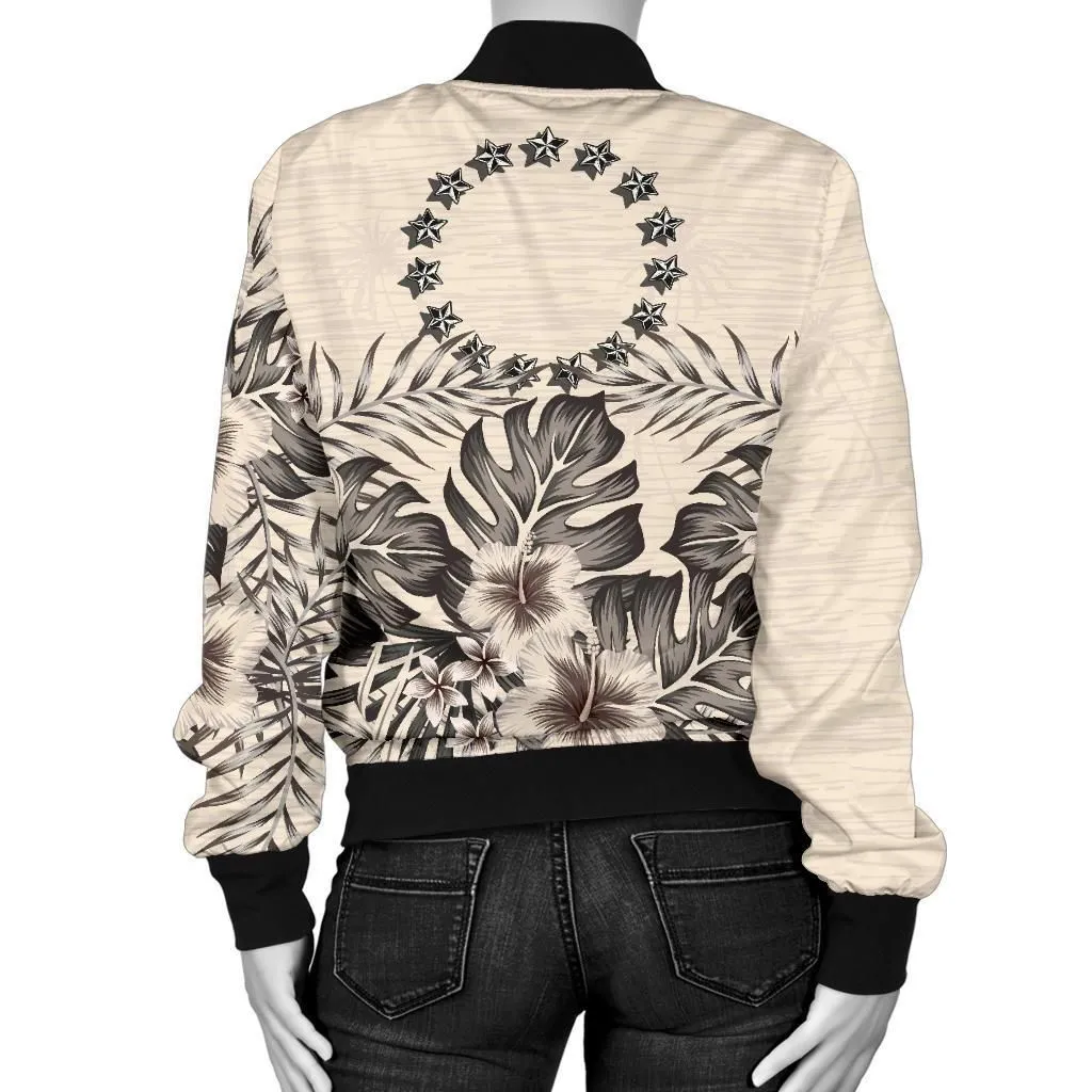 Cook Islands Womens Bomber Jacket - The Beige Hibiscus