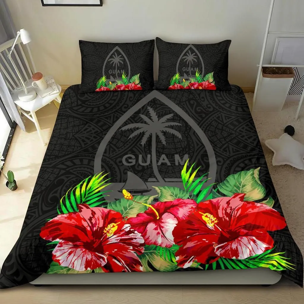 Guam Polynesian Bedding Set Black Hibiscus
