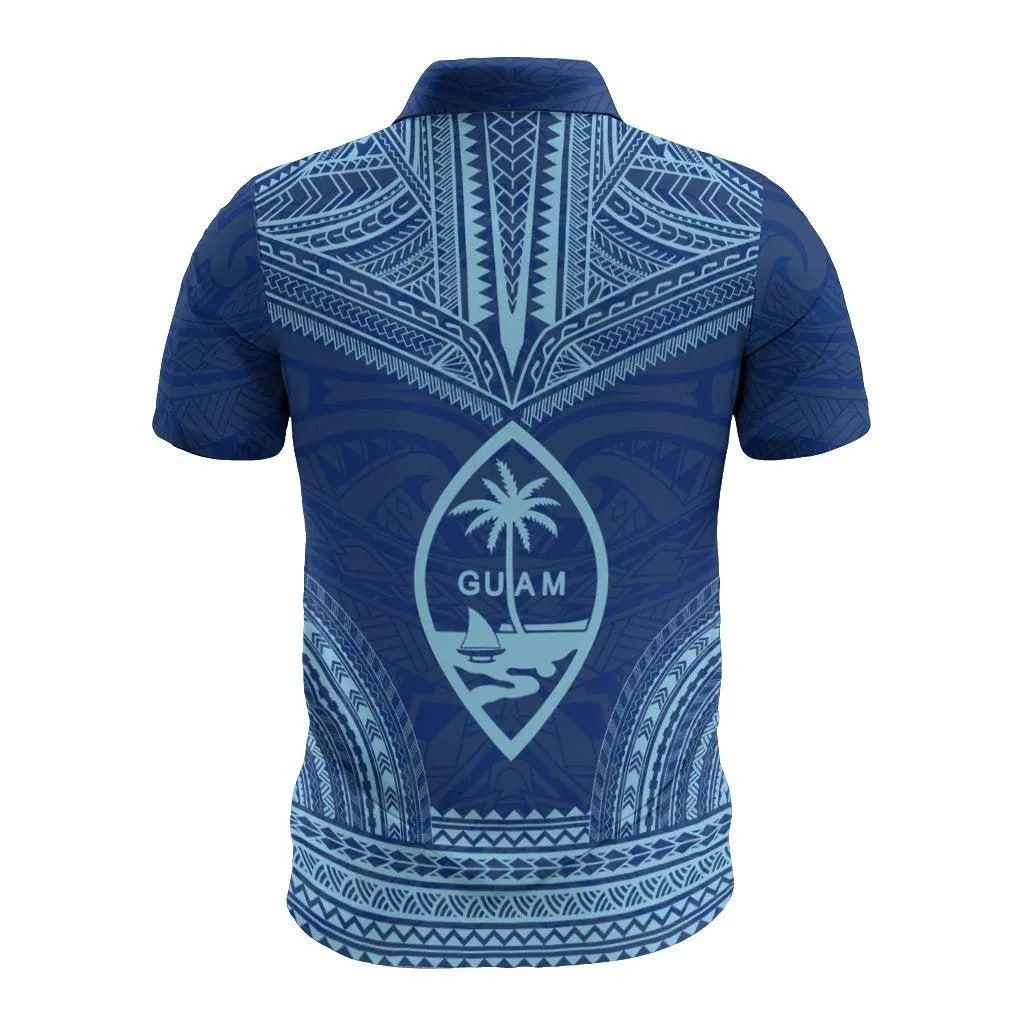 Guam Polo Shirt - Guam Coat of Arms Polynesian Chief Tattoo Flag Version
