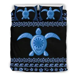 FamilyGater Home Set - Hawaiian Hibiscus Turtle Polynesian Bedding Sets - Blue Version - AH - J1