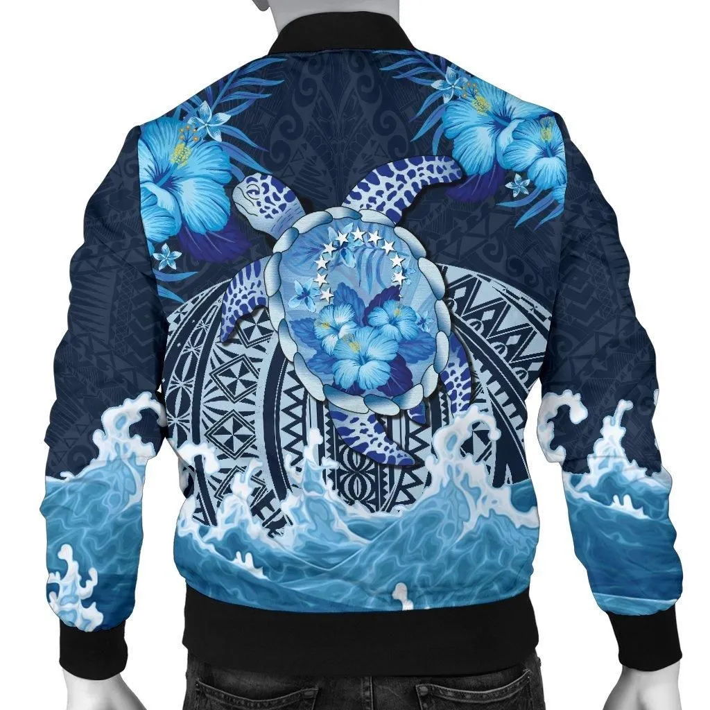 Cook Islands Polynesian Sea Turtle Hibiscus Bomber Jacket for Men